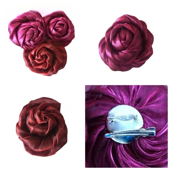 LANE BRYANT 2 in 1 Hair Clip Pin Satin Rose Flower Floral Styling Purple Fuschia - Picture 4 of 7